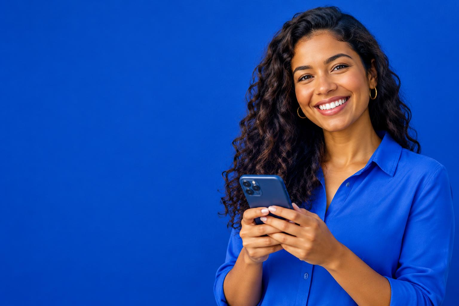 Cliente sorrindo usando o app da Wallpay no celular